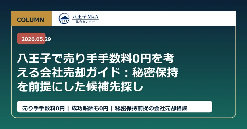 八王子で譲渡企業様の手数料0円を考える会社売却ガイド：秘密保持を前提にした候補先探し アイキャッチ