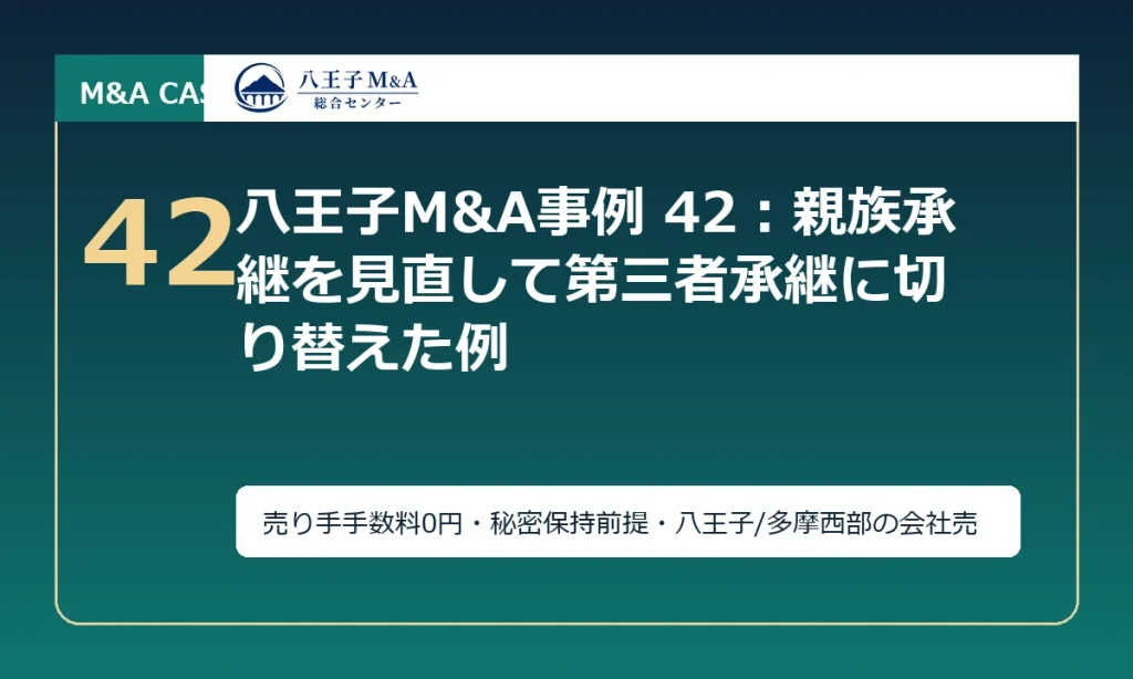 八王子M&A事例 42：親族承継を見直して第三者承継に切り替えた例 アイキャッチ