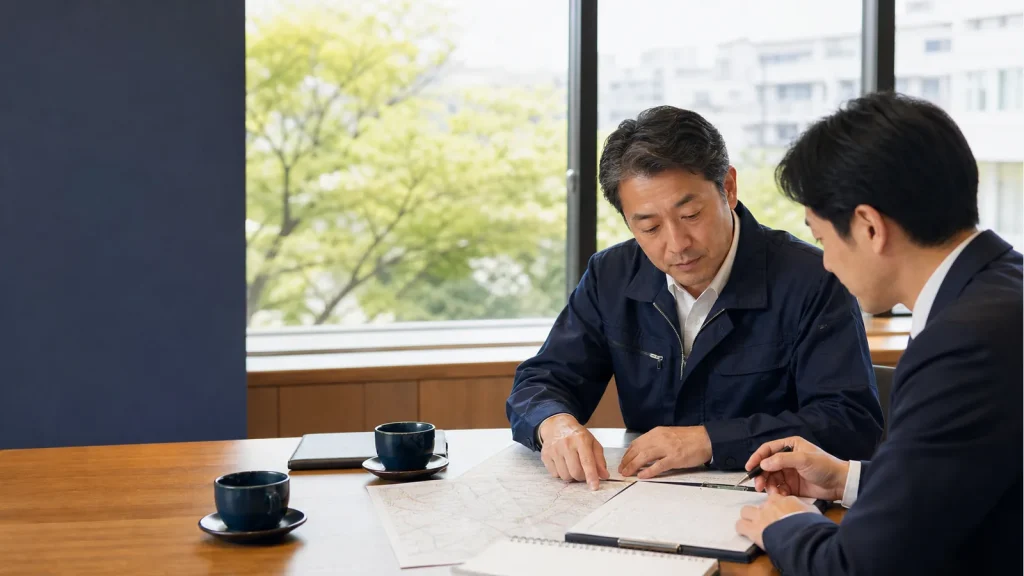 八王子で営業所や取引ルートの承継を相談する経営者とアドバイザー