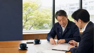 八王子で営業所や取引ルートの承継を相談する経営者とアドバイザー